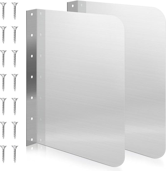 Therwen 2 Pcs Stainless Steel Side Splash Guard for Sink 15 x 20 Inch Wall Mount Guard with Screws Commercial Restaurant Hand Sink and Compartment Prep Sink Kitchen Sink Splash Protector Supply