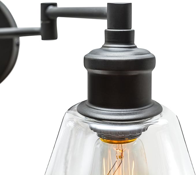 Globe Electric 65311 1-Light Plug-in or Hardwire Industrial Wall Sconce, Dark Bronze Finish, On/Off Rotary Switch, 6ft Clear Cord, Clear Glass Shade, Wall Lights for Living Room, Apartment Essentials