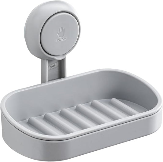TAILI Soap Dish Bar Holder Suction Cup,Soap Saver with Powerful Vacuum Suction,Sponge Holder for Shower,Bathroom,Tub and Kitchen Sink, Universal Shower Accessories,Drill-Free,Removable,Grey