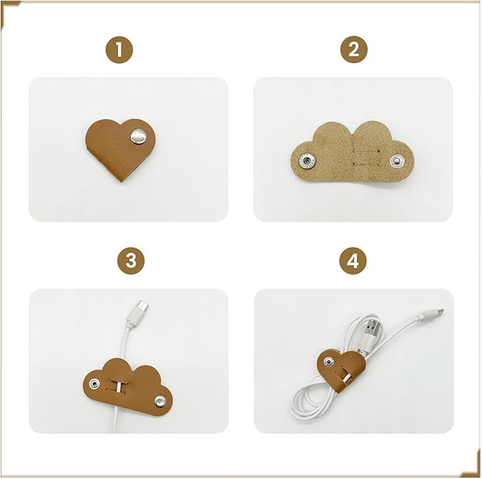 20 Pcs Heart Cord Organizer, PU Leather Cable Straps, Portable Cable Straps for Headphone, Cute Earphones Winder for Travel, School, Office (10 Colors)