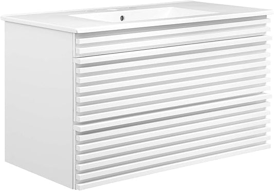 Modway Render 36" Wall-Mount Bathroom Vanity in White White