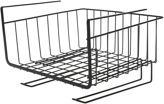 Pssopp Under Shelf Wire Basket, Hanging Storage Baskets Under Shelf Storage Organizer for Kitchen Pantry Desk Bookshelf (Black)