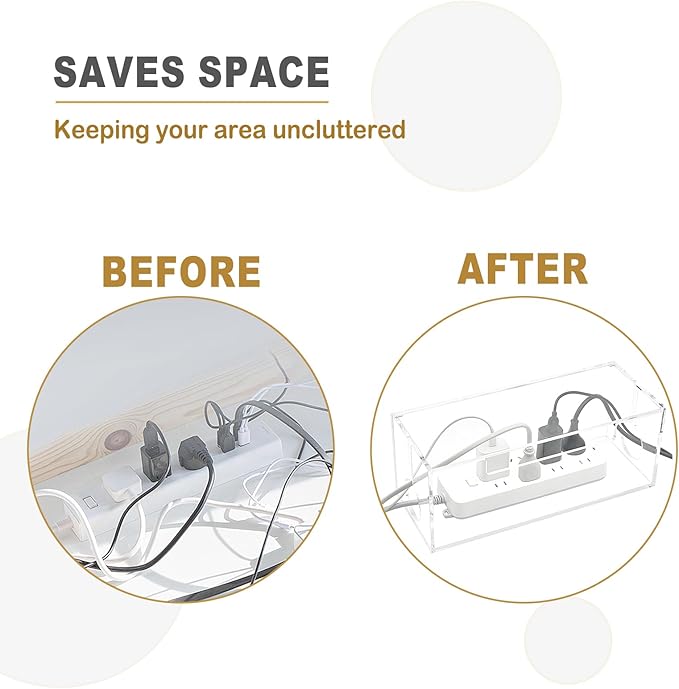 Cable Cord Organizer Box, 2 Open Slots Cords Hider Box, Under Desk Power Strip Organizer and Floor Cables Storage, Clear