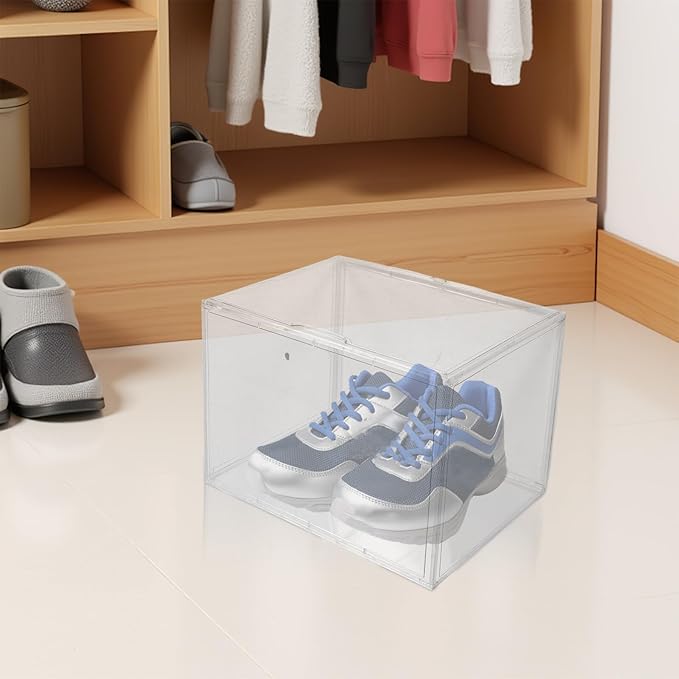 Large Acrylic Shoe Storage Box Organizer 45x33x33cm Stackable Plastic Sneaker Display Container with Side Opening for Closet Entryway under Bed