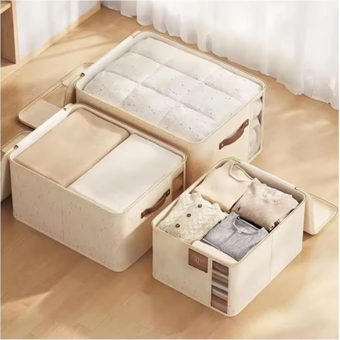 3PCS Storage Bins, Foldable Storage Baskets Lid Clear Window for Organizing Toys, Books, Shelves, Closet, Large Storage Box with Rope Handles, Sturdy Organizer Bins (Large)