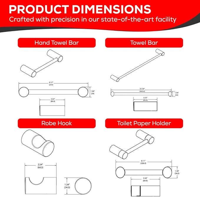 Contemporary Design 4-Piece Bathroom Hardware Accessory Set, Bathset 24 Inch Towel Bar, Hand Towel Bar, Toilet Paper Holder and Robe Hook, Rack Set Wall Mounted (Brushed Nickel, 4 Piece Set)
