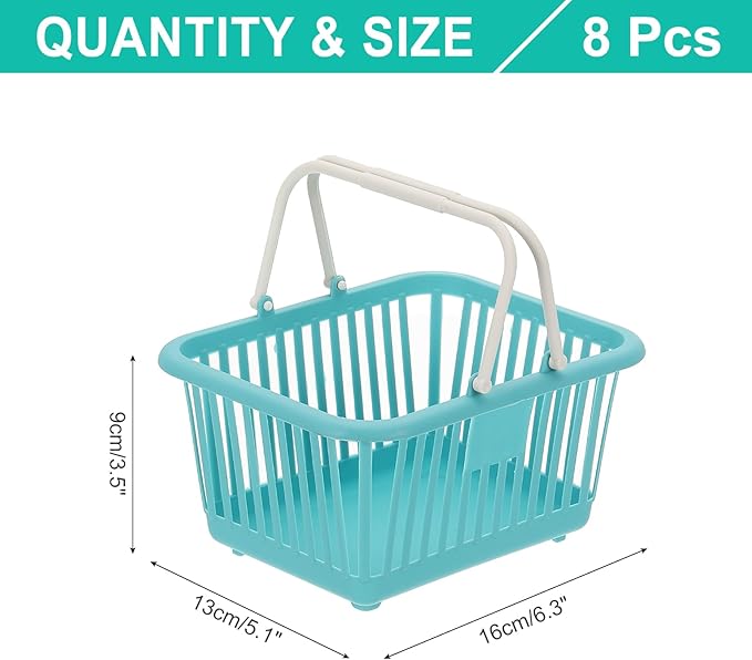 PATIKIL 8PCS Small Plastic Basket,Mini Storage Basket Grocery Tiny Shopping Baskets with Handle Organizer Filtered Water for Organizing Toys Fruits Veggies Snacks, Cyan