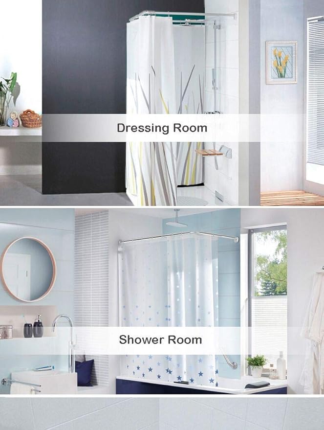 Corner Shower Curtain Rod Adjustable Stainless Steel L Shaped Rack Drill Free Install for Bathroom, Bathtub, Clothing Store (35.5"-51.2" x 35.5"-51.2")