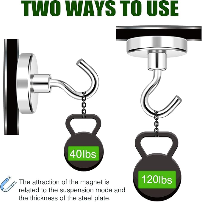 MIKEDE Magnetic Hooks Heavy Duty,120LB Strong Magnet with Hook for Refrigerator, Super Neodymium Magnetic Cruise Hooks for Hanging, Locker Organizer Industrial Hooks for Cabins, Grill - 12 Pack