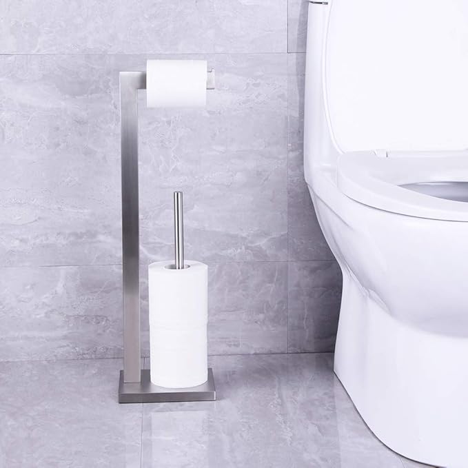 Free Standing Toilet Paper Holder Stand with Reserve, Bathroom Tissue Dispenser Paper Roll Storage Holder Stand for Jumbo Roll, Stainless Steel Rustproof Brushed Finish