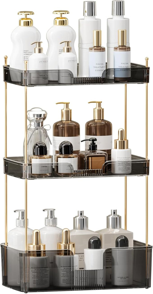 3 Tier Bathroom Organizer Countertop Makeup Perfume Tray Skincare Organizer for Bathroom Dresser Vanity (Grey)