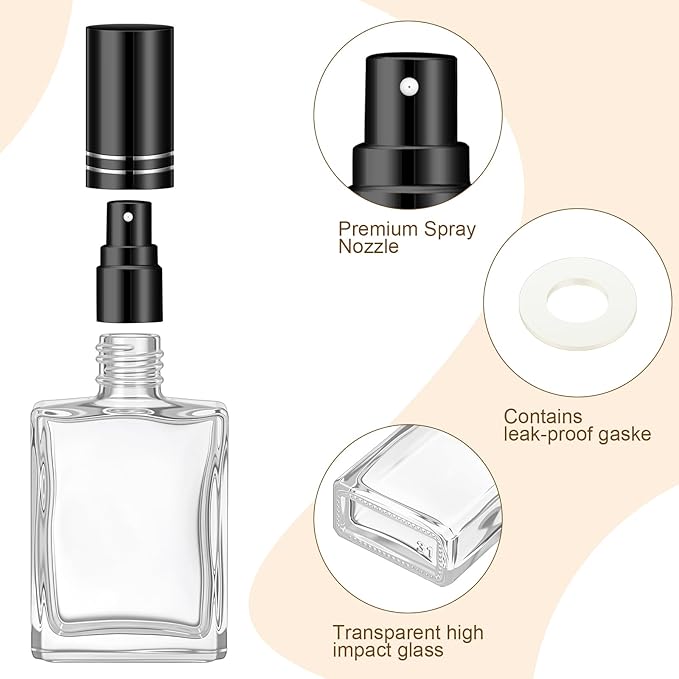 Domensi 30 Pcs 15 ml Glass Perfume Bottles Mini Glass Empty Spray Atomizer Bottles Bulk Refillable Small Perfume Dispenser Container with Pump Tool for Travel Plants Hair Cleaning Skin Care(Black)