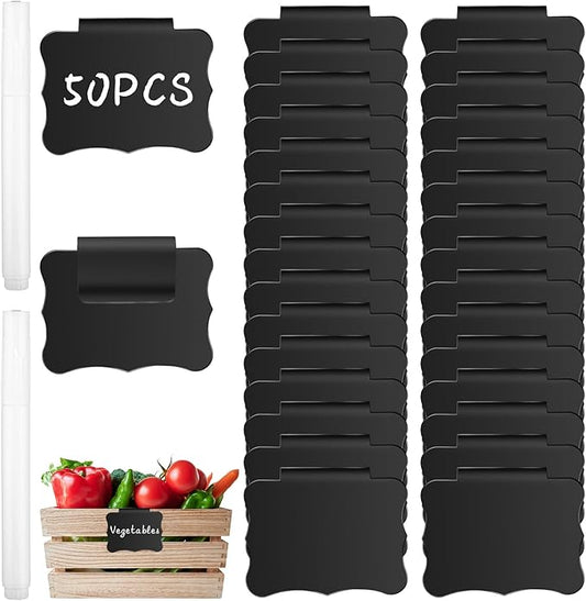 50 Pcs Reusable Storage Bin Labels - Clip On Closet & Basket Holder with 4 White Chalk Labels