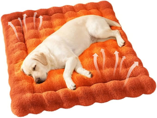 Cat Beds for Indoor Cats Faux Fur Pet Pad Mat Plush Kitten Bed with Non-Slip Bottom for Carriers/Couch Dog & Puppy Friendly 35 x 27 Inch X-Large Orange