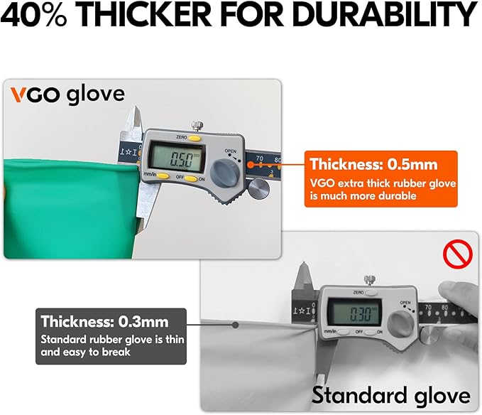 Vgo... 5-Pairs Reusable Household Gloves, Rubber Dishwashing gloves, Extra Thickness, Long Sleeves, Kitchen Cleaning, Working, Painting, Gardening, Pet Care (Size M, Green, HH4601)