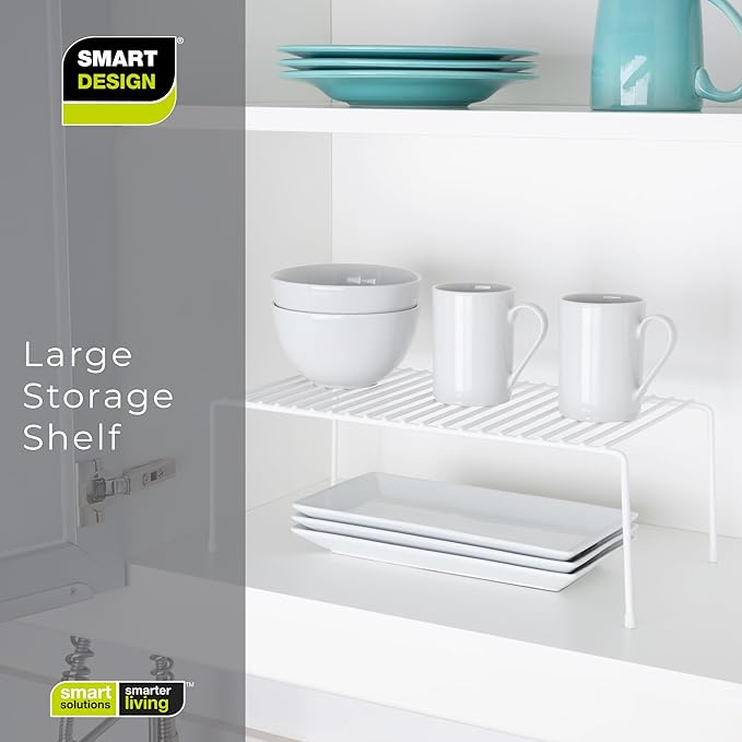 Smart Design Cabinet Storage Shelf Rack - Set of 6 - Large - 8.5 x 16 Inch - Steel Metal Wire - Rust Resistant Coating - Dish, Counter and Pantry Organization - Kitchen - White