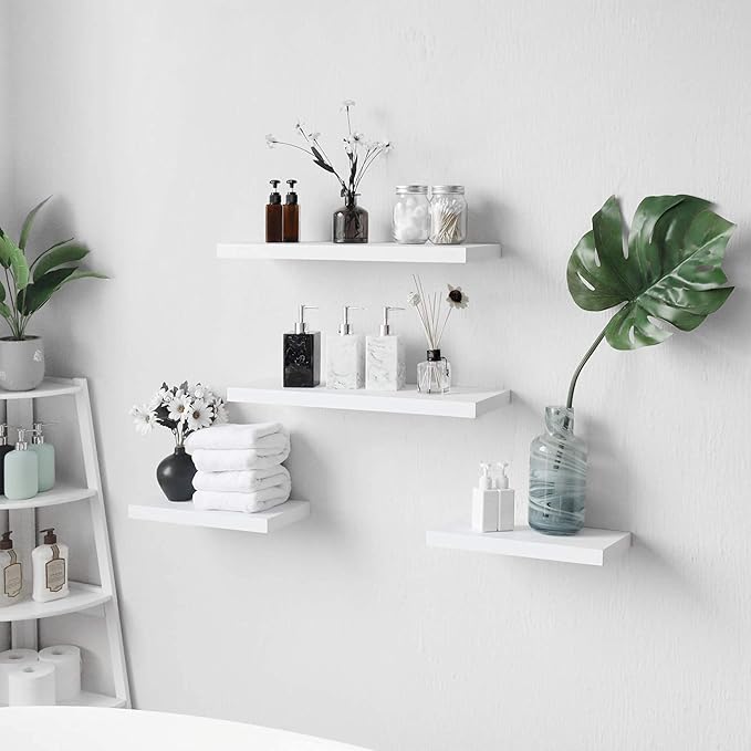 WELLAND Set of 2 Floating Shelves Wall Mounted Shelf, for Home Decor with 8" Deep (White, 10 inch)