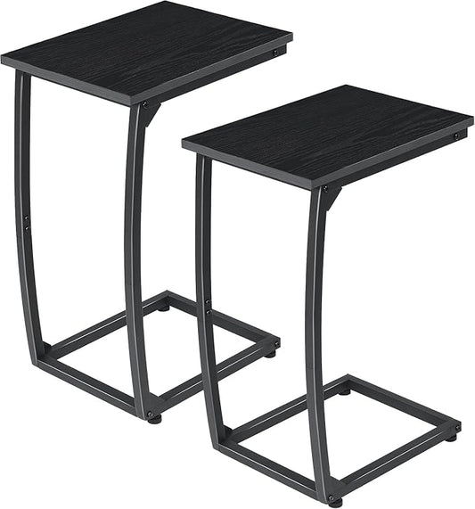 C Shaped End Table Set of 2,Side Table for Couch,Curved Support Legs, Slide Under Couch Table for Sofa, TV Tray Table for Living Room Bedroom(Black)