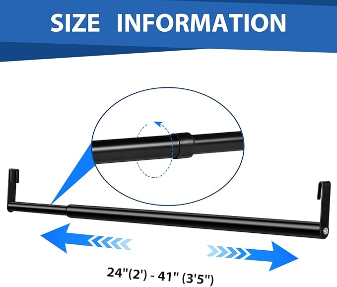 Expandable Closet Rod for Wire Shelf Hanging Clothes Adjustable Heavy Duty Closet Hanging Rod Extender Heavy Duty Hanger Bar Metal Poles for Wardrobes Hanger, 1 Pack(24-41 Inch,Black)