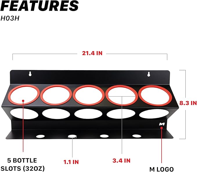Universal Detailing Spray Bottle Holder (4-Pack) – Mobile Detailing & Car Garage Organizer, Holds 5 Bottles (16/32oz) with 4 Small Holes – Lightweight Design, Easy Wall Mounting