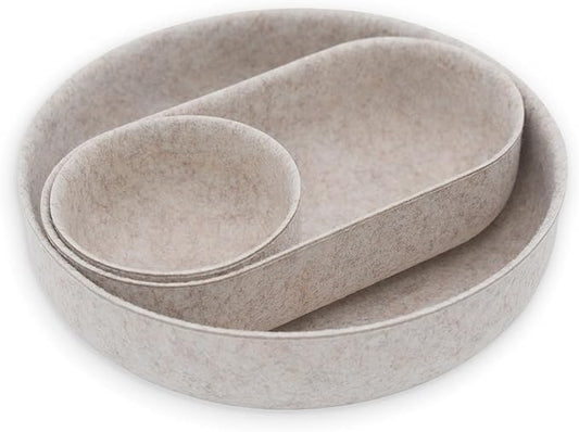 Welaxy EDC Cathall Desk Organizer felt bowls round stylish nightstand multi tray Entryway Bedside Caddy for Keys Phone Wallet Watch Glasses Pens minimalist living 3-Piece (Oatmeal)