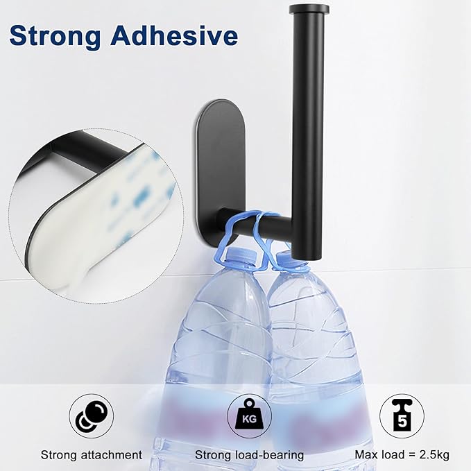 NearMoon Toilet Paper Holder Self Adhesive, Premium Thicken SUS304 Stainless Steel Rustproof Adhesive Toilet Roll Holder no Drilling for Bathroom, Kitchen, Washroom (1 Pack, Matte Black)