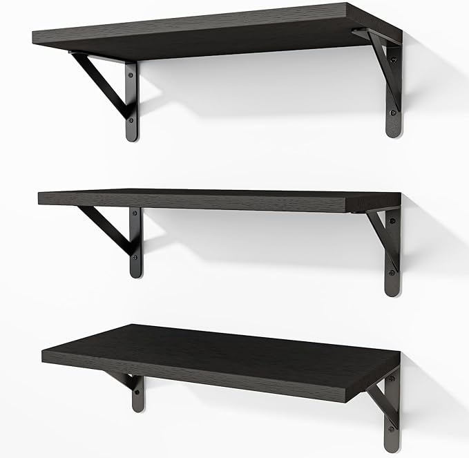 Floating Wall Shelves Set of 3 - Modern Wood Mounted Shelves 16.5"