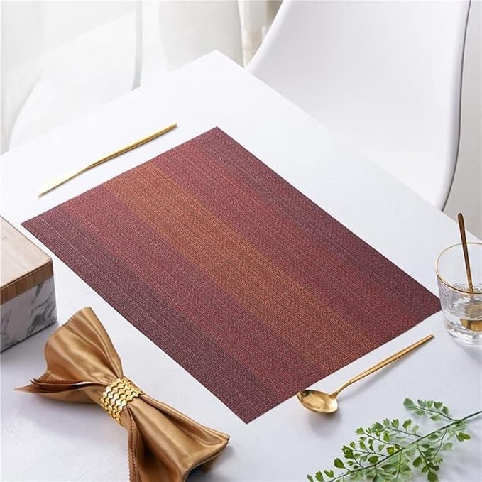 Placemats, Washable PVC Table Mats, Woven Vinyl Placemat for Dining Table Place Mats Set (6 placemats and 1 Table Runner, Wine Red)