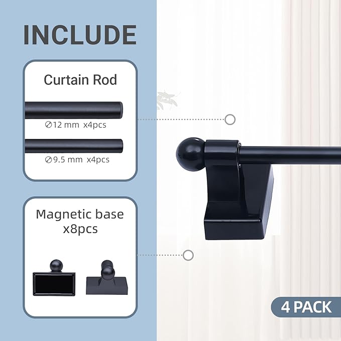 Adjustable Magnetic Rods for Metal Appliance, Doors, Windows,16 to 28 Inch/4 Pack/Easy Installation Toilet Towel Bar, Muti-Useful (Black, 4pack)