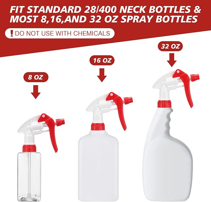 Hushee 48 Pack 28-400 Replacement Trigger Spray Nozzles Only, No Bottle, Heavy Duty Bottle Sprayer for Industrial Home Use, Fit for 32 oz, 16 oz, 8 oz Plastic and Glass Bottles(Red)