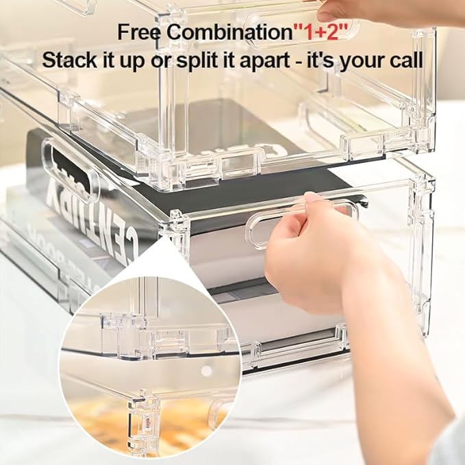 2-Pack Foldable Plastic Baskets, Stackable Storage Baskets with Handles for Organizing and Storage, Foldable Crate for Office, Home, Bedroom, Outdoor (8.07"x 6.1" x 3.74")