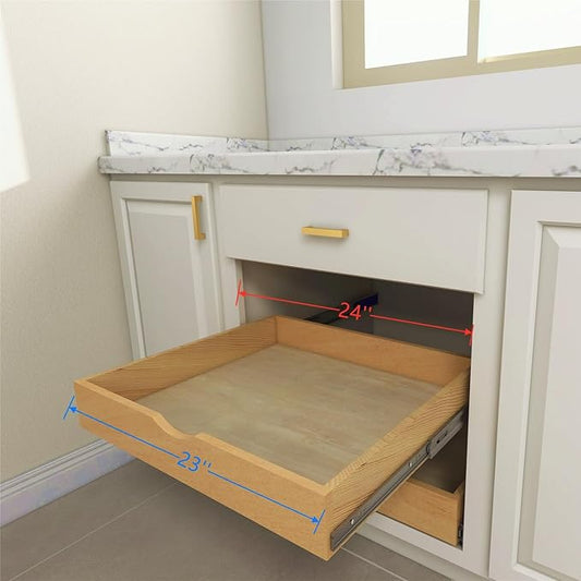 Elysian 23" Kitchen Cabinet Pull Out for 27" Cupboard, Solid Wood Build, 21" Deep Low Profile Tray, Full Extension Runners, Spacers Included for Perfect Fit