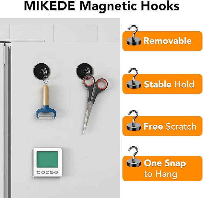 MIKEDE Magnetic Hooks, 85LB Heavy Duty Earth Magnetic with Hooks for Cruise Cabin, Black Strong Cruise Magnetic Hook for Hanging Grill, Fridge, Kitchen - Pack of 4