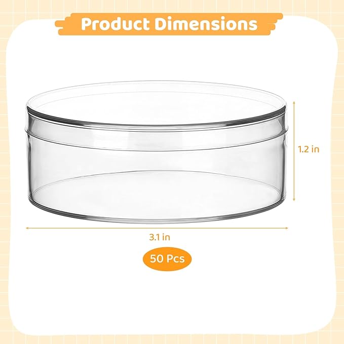 50 Pcs Clear Acrylic Round Boxes, 3.1" Plastic Circle Boxes with Lids, Small Transparent Candy Boxes, Party Treats Storage Containers for Cookies, Beads, Jewelry