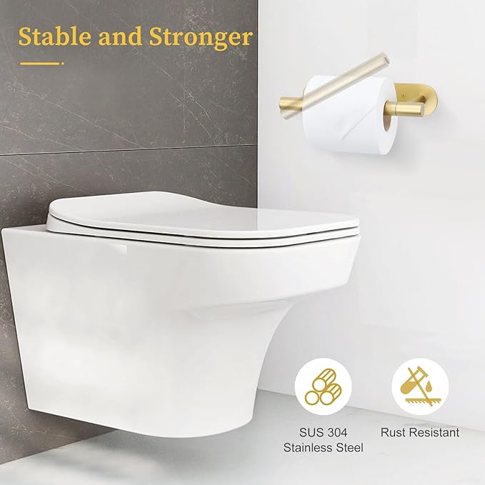2 Pieces Brushed Gold Toilet Paper Holder, Upgraded Commercial Toilet Paper Dispenser Toilet Roll Holder, Modern Double Base Paper Towel Holder Wall Mount for Bathroom, Kitchen