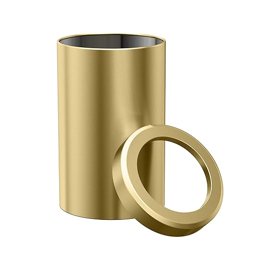 Gatco Small Bathroom Trash Can with Lid, Round 3 Gallon Stainless Steel Wastebasket, Under Sink, Brushed Brass, for Bathroom, Bedroom, Office (1910B)