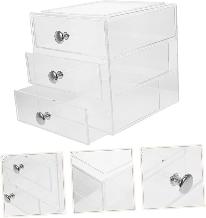 Cosmetic Storage Box 3-layer Organizer Drawers Acrylic Makeup Organizer Tabletop Storage Solution