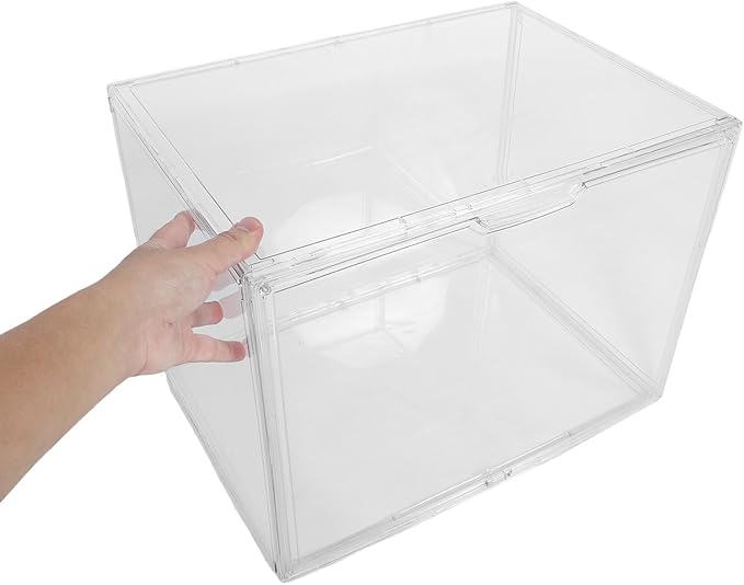Large Acrylic Shoe Storage Box Organizer 45x33x33cm Stackable Plastic Sneaker Display Container with Side Opening for Closet Entryway under Bed