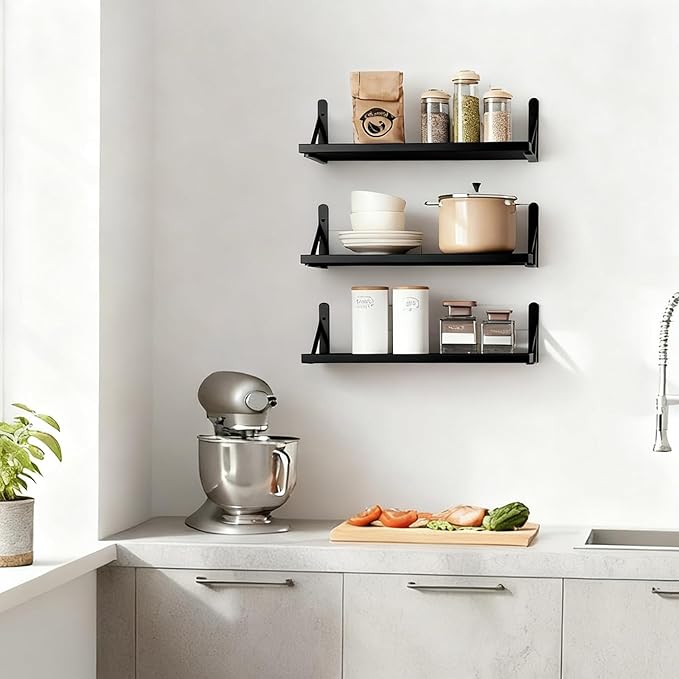 Floating Wall Shelves Set of 3 - Modern Wood Mounted Shelves 16.5"