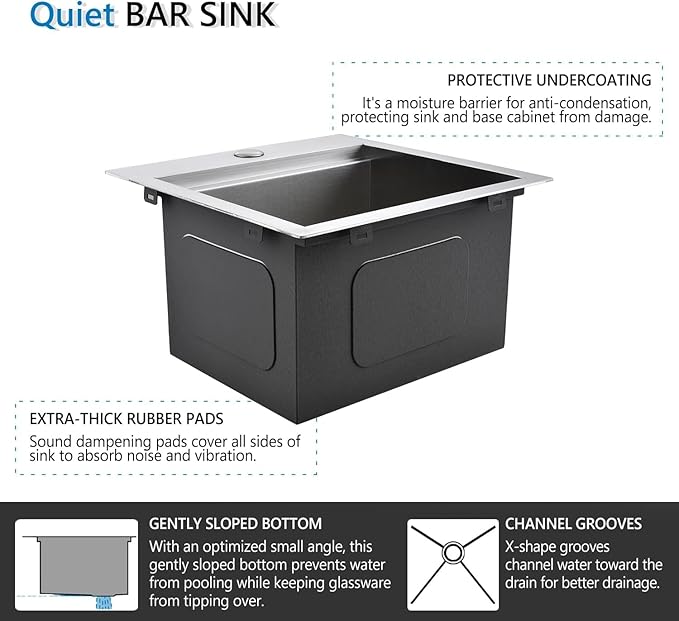 15 x 17 Inches Drop-in Kitchen Bar Sink, 15 Inch Stainless Steel Bar Sink Workstation Kitchen Sinks Topmount Single Bowl Small Kitchen Sink