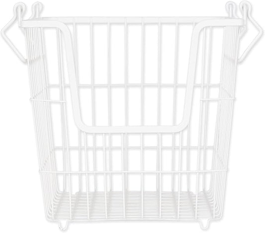 DII Metal Wire Mesh Stackable Utility Storage Bin, Large, 11x11x11, White