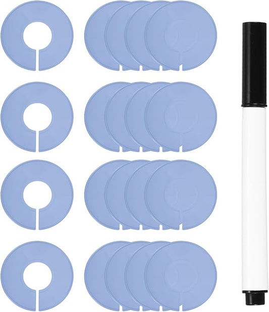 uxcell Clothes Dividers,20 Pack Round Closet Rack Dividers Clothing Rack Size Dividers Blank Labels with Marker Pen Writable & Reusable for Hanging Clothes Sorting Size, Gray