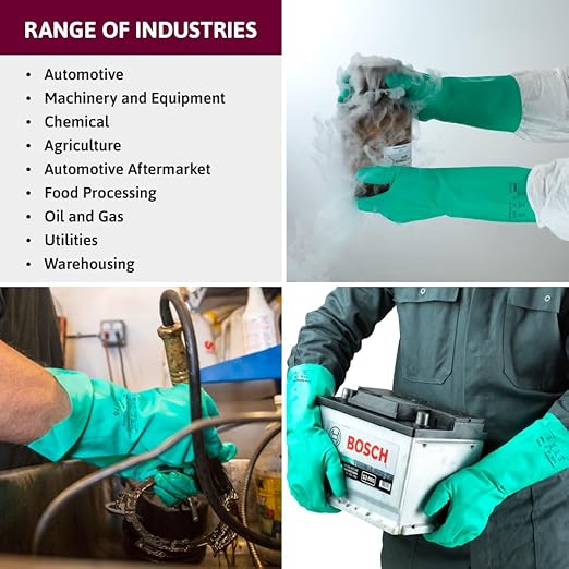 Ansell AlphaTec Solvex 37-175 Flocked Chemical-Resistant Gloves for Cleaning, Agriculture, Food, Mechanics, Oil - XS, Green (3 Pairs)