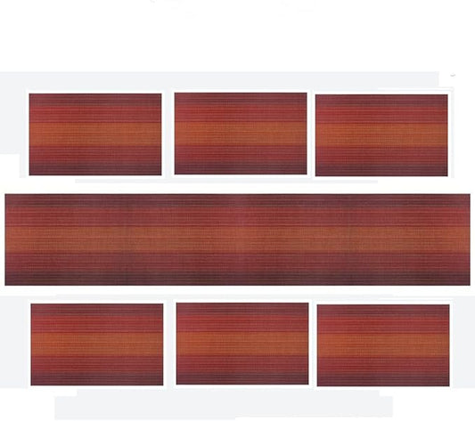 Placemats, Washable PVC Table Mats, Woven Vinyl Placemat for Dining Table Place Mats Set (6 placemats and 1 Table Runner, Wine Red)