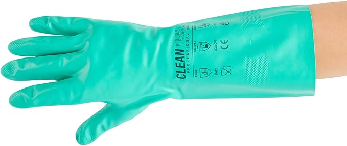 Green Cleaning Gloves 10 Pairs 15 Mil Thick Extra Large Heavy-Duty Nitrile Gloves With Long Cuff No-Latex Flock Lining For Use In Hospitals, Commercial Kitchens and Households