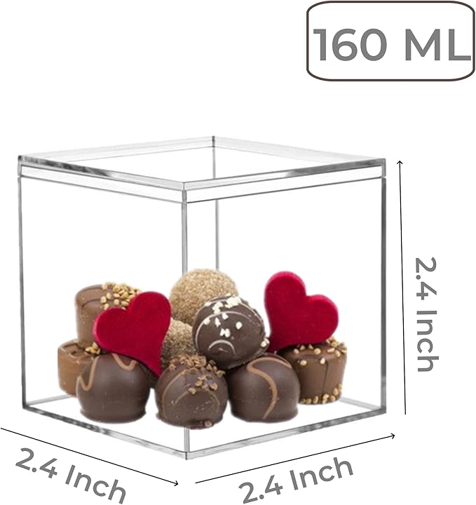KissYou Acrylic Box with Lid small Plastic Boxes Clear Display Square Cube Jewelry Storage Contanier Easter Small Candy Box for Christmas Party Decoration