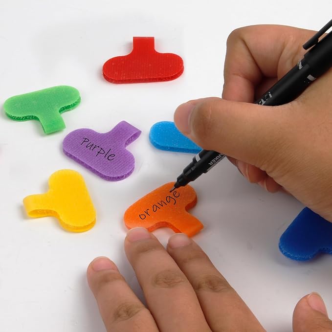 32 Pieces Self-Adhesive Cable Labels Multi-Color Cord Wire Labels, Nylon Writable Cable Tags and Wire Tags for Cable Management and Identification