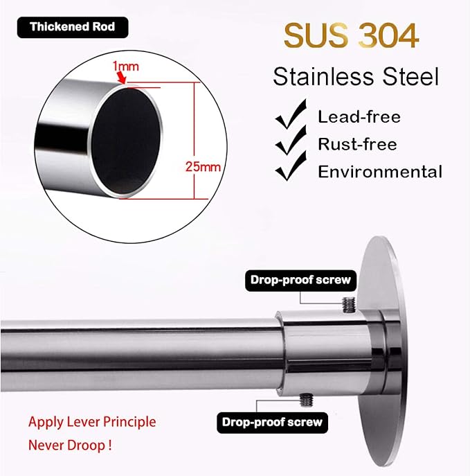 Corner Shower Curtain Rod Adjustable Stainless Steel L Shaped Rack Drill Free Install for Bathroom, Bathtub, Clothing Store (35.5"-51.2" x 35.5"-51.2")