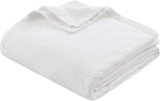 Madison Park - BL51N-0613 Liquid Cotton Luxury Blanket Premium Soft Cozy 100% Ring Spun Cotton For Bed , Couch or Sofa, King, White