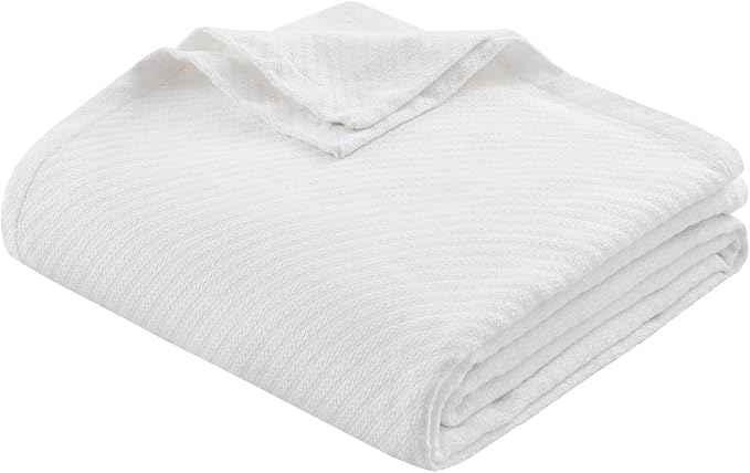 Madison Park Liquid Cotton Luxury Blanket Premium Soft Cozy 100% Ring Spun Cotton For Bed , Couch or Sofa, Twin, White